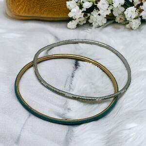 Sparkly Teal & Silver Rhinestone Bangle Set | Thin Stacking Bracelets